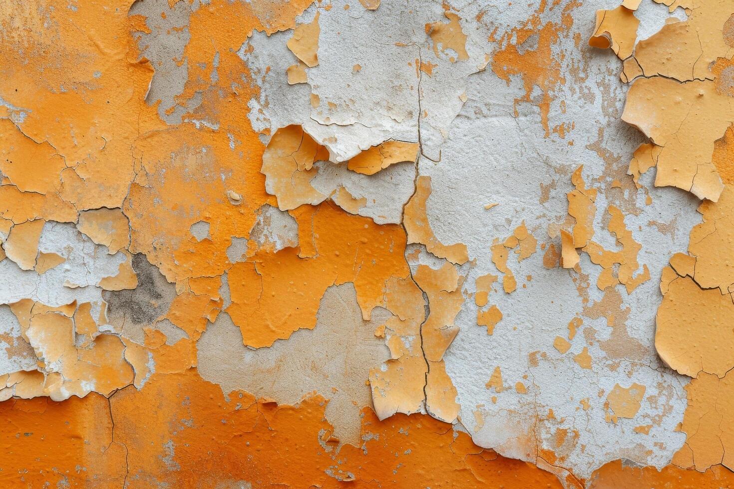 Peeling orange paint on a textured wall photo