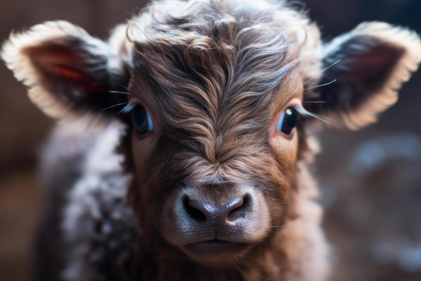 Close up of a Cute Fluffy Calf Looking at the Camera photo