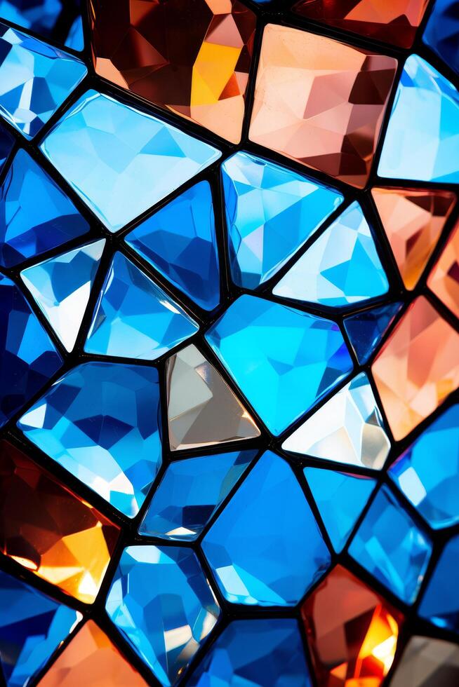 Colorful geometric patterns of a stained glass photo