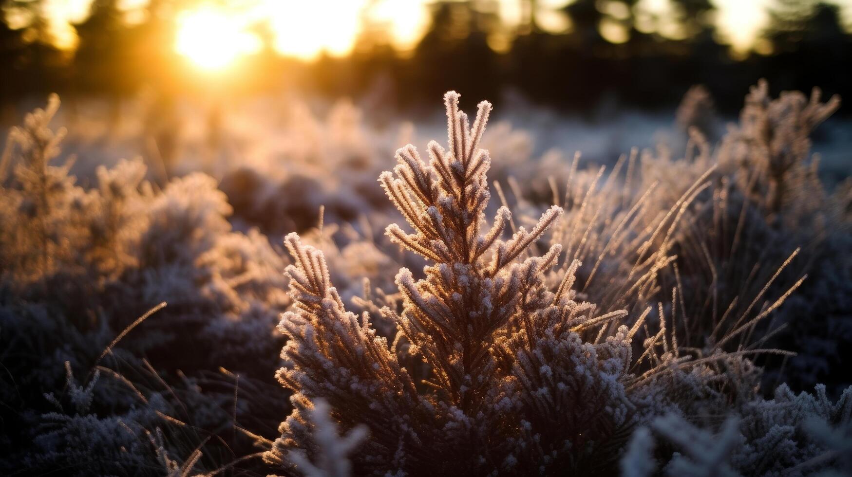 Frost covered Pine Tree at Sunrise photo