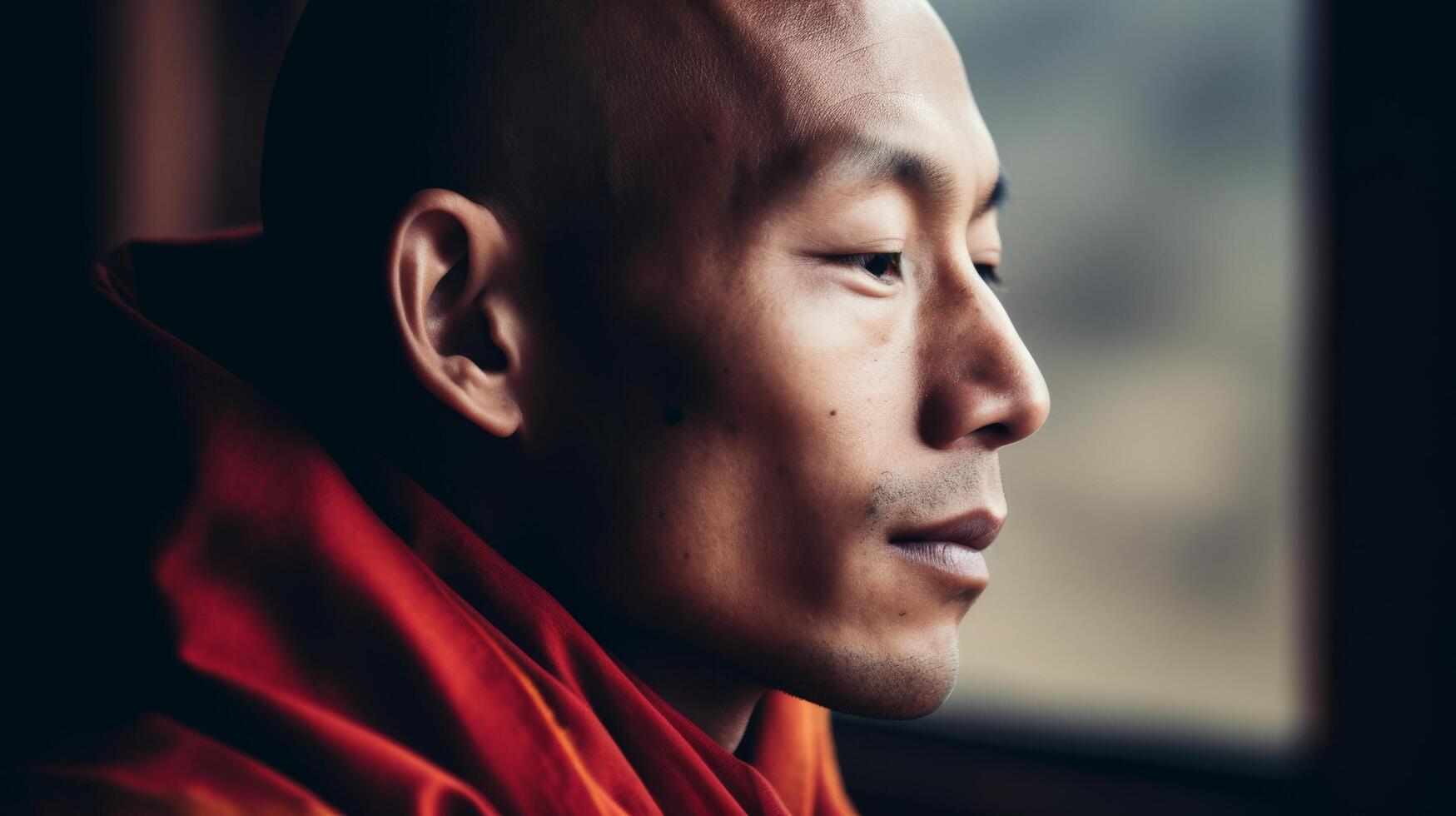 Contemplative Monk Looking Through a Window photo