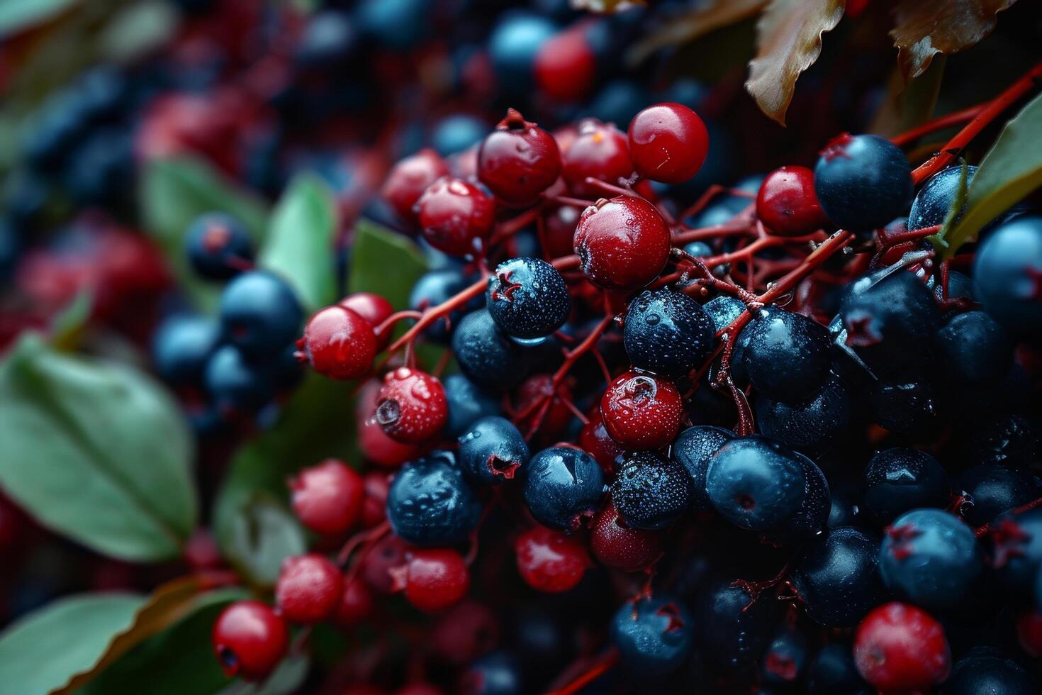 Close up of Dew Kissed Berries on a Branch photo