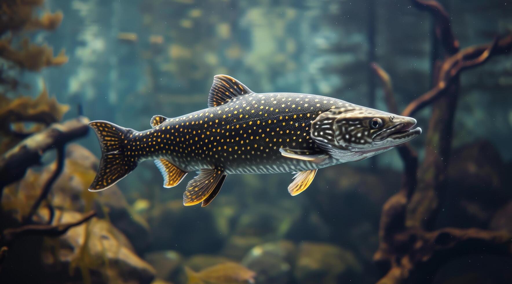 Spotted fish swimming in freshwater habitat photo