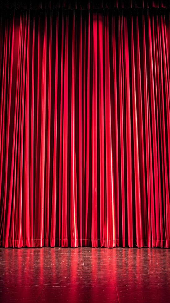 Red theater curtain on stage ready for performance photo