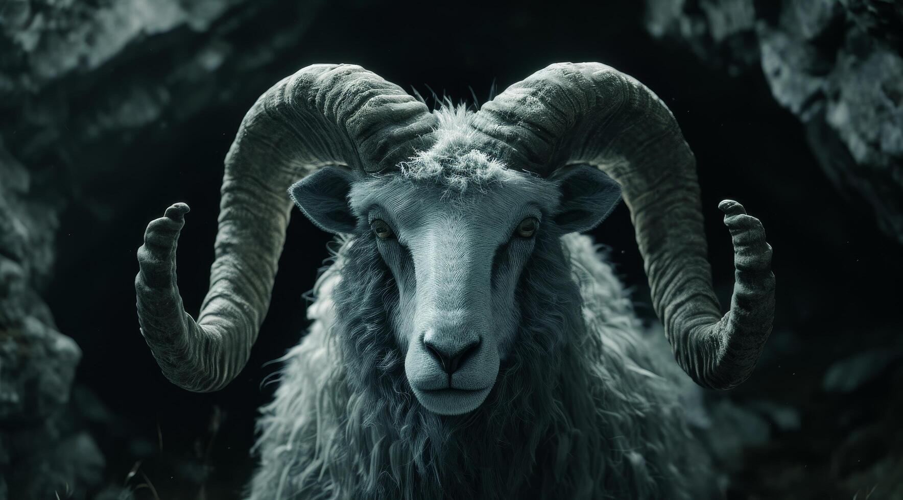 Majestic Ram with Curled Horns in Natural Habitat photo