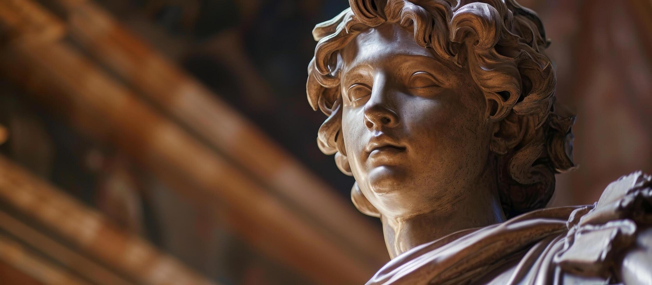Close up of a classical sculptures face with intricate details photo