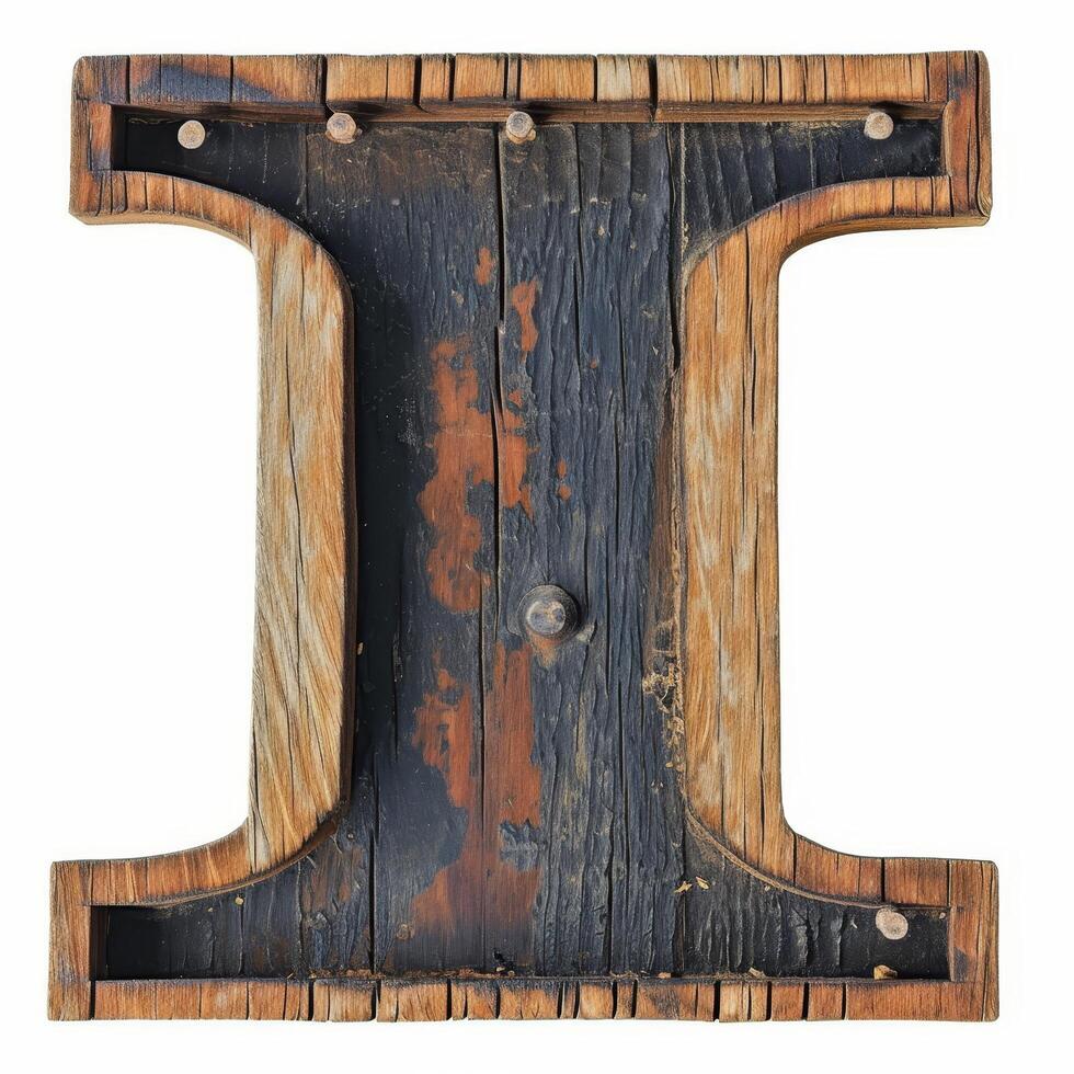 Vintage Wooden Letter T Isolated on White Background photo
