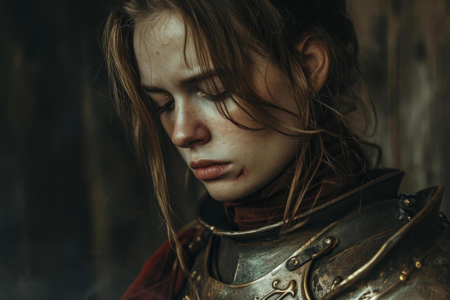 Contemplative Medieval Warrior in Armor photo