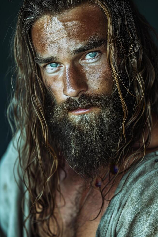 Portrait of a rugged man with intense eyes photo