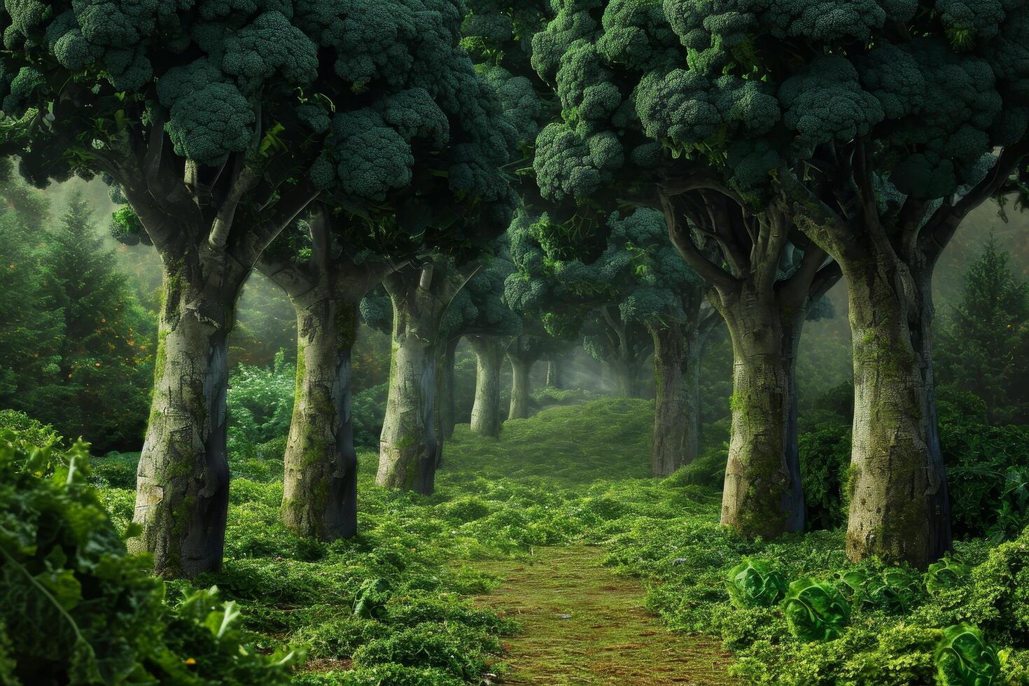 Mystical Forest Path Surrounded by Lush Greenery photo
