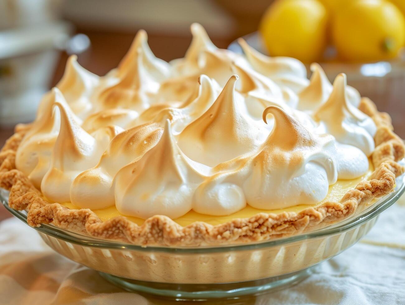 Freshly Baked Lemon Meringue Pie on Kitchen Counter photo