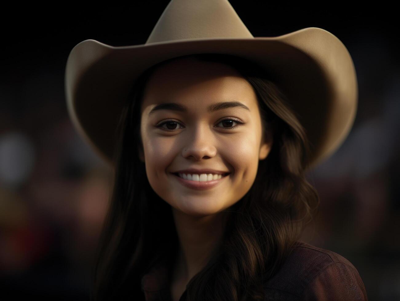 Smiling Woman Wearing a Cowboy Hat photo