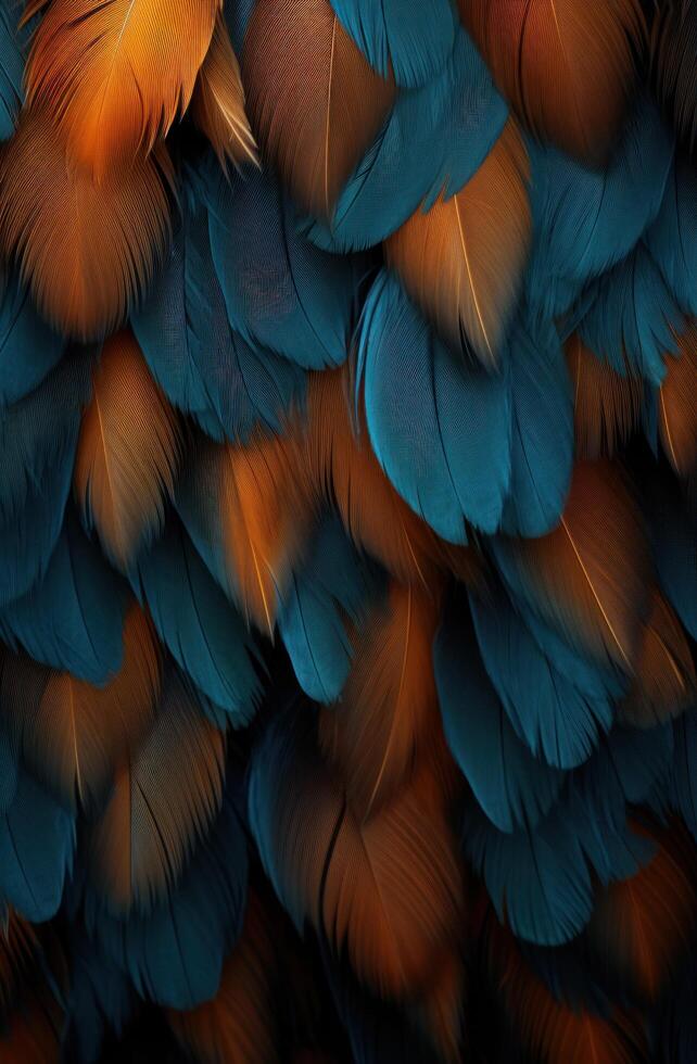 Close up Texture of Colorful Bird Feathers photo