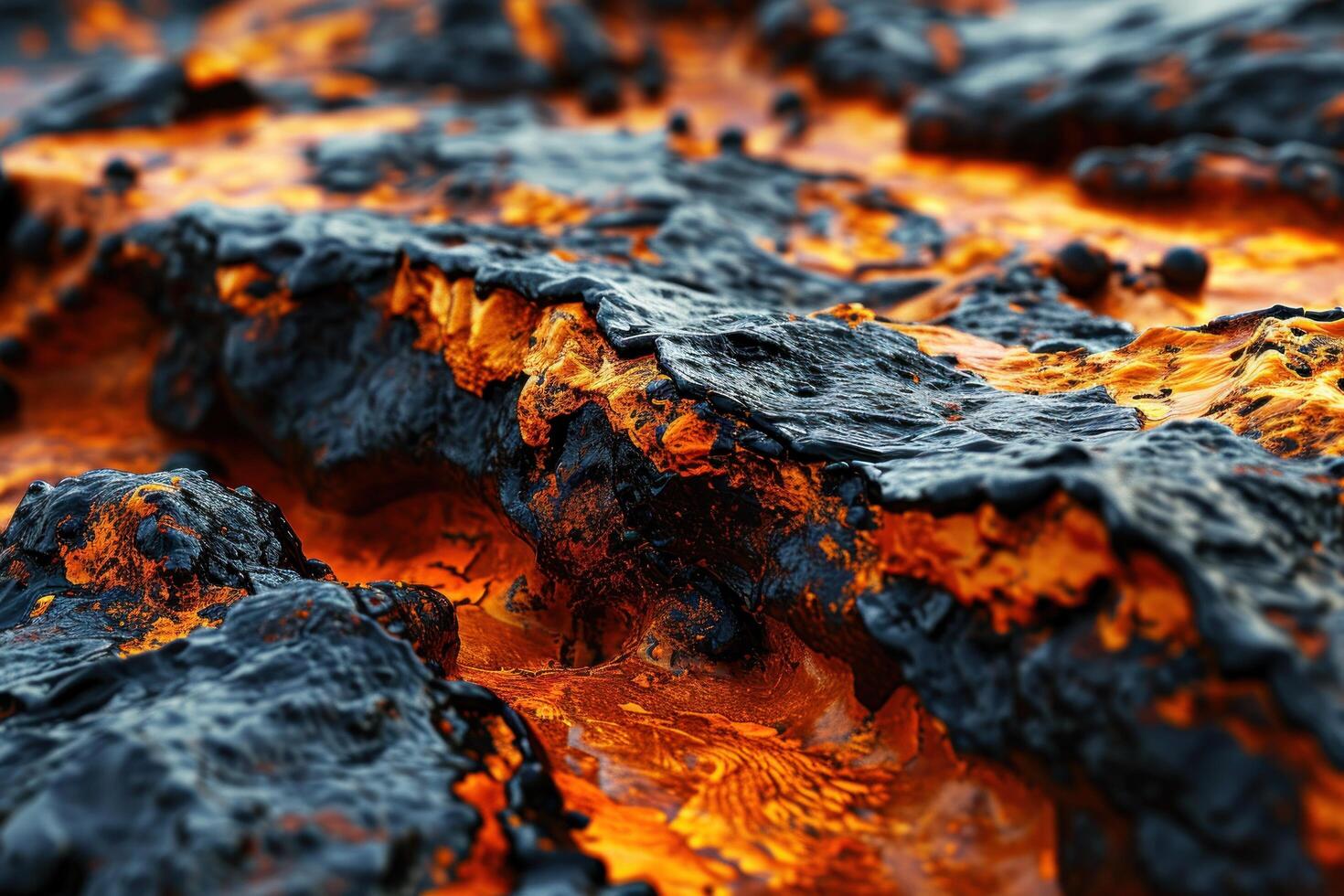 Molten Lava Flowing Through Volcanic Rocks photo