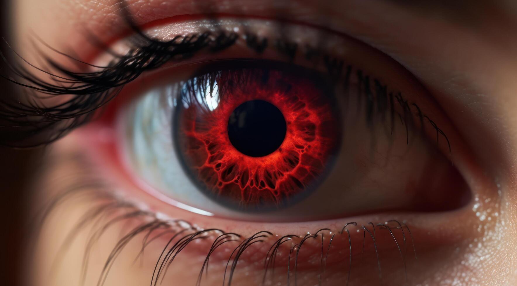 Close up of a Human Eye with a Red Iris photo