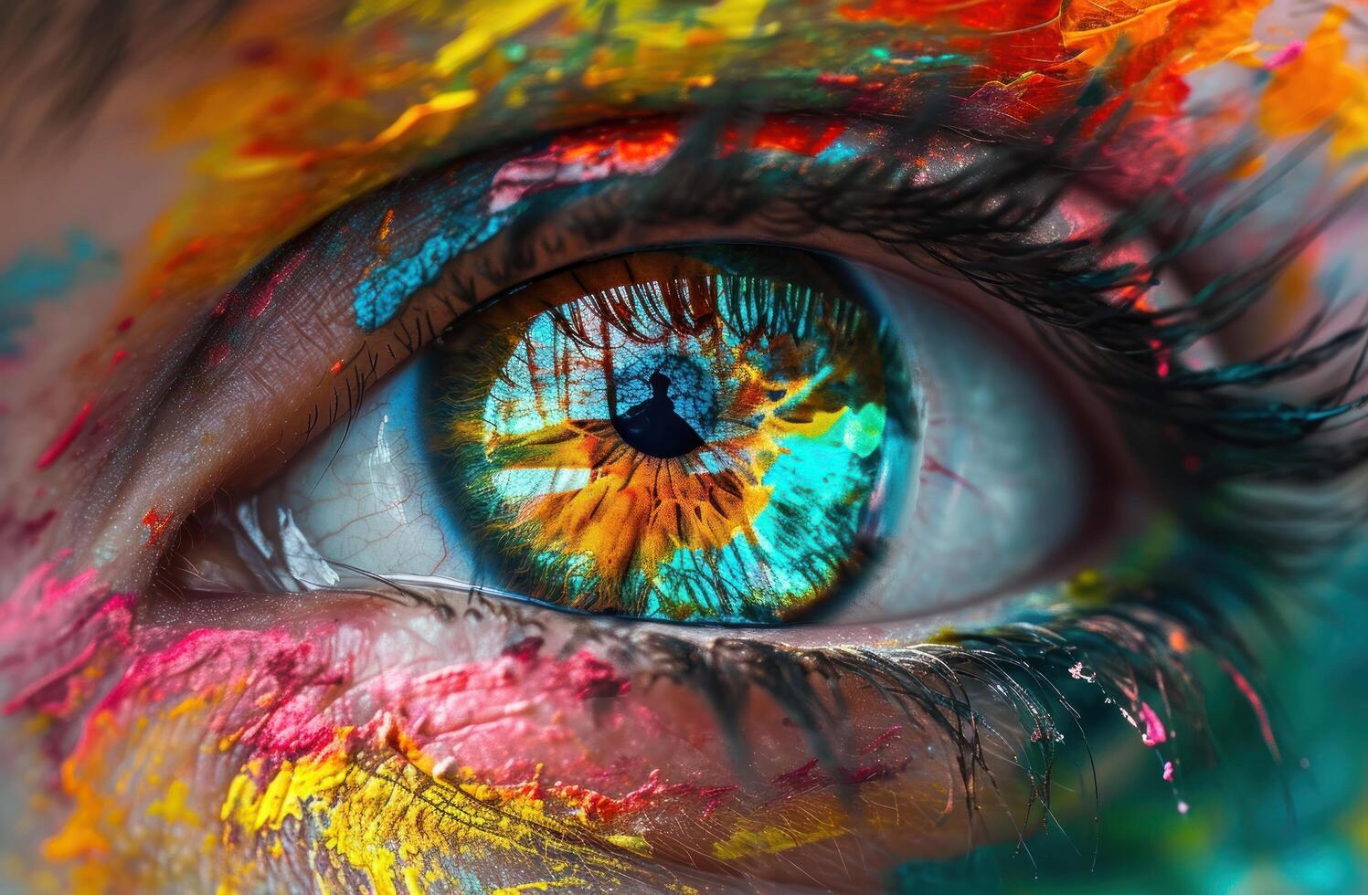 Close up of a colorful painted eye with vibrant colors photo