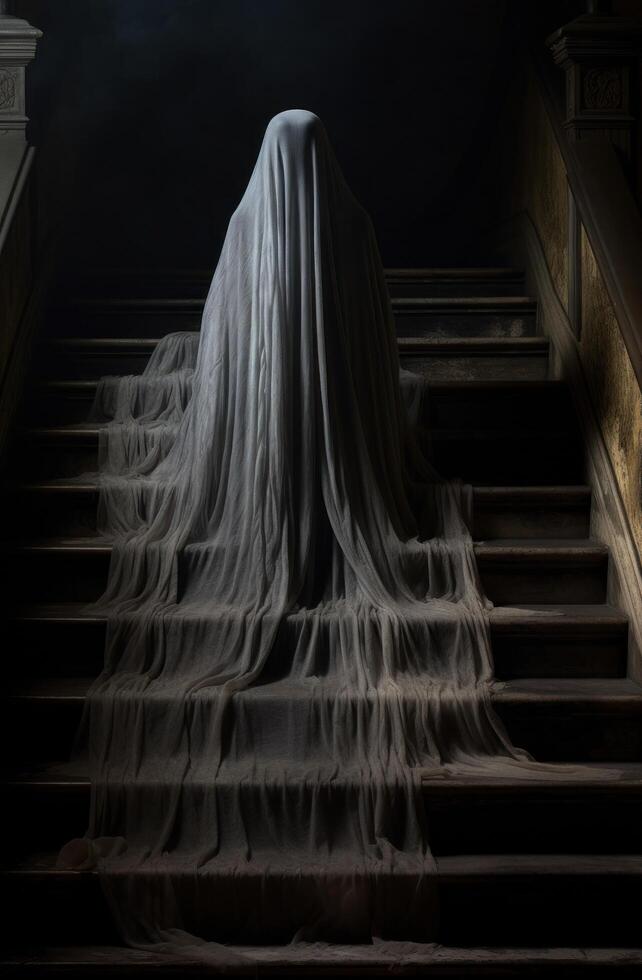 Mysterious ghostly figure on a staircase photo