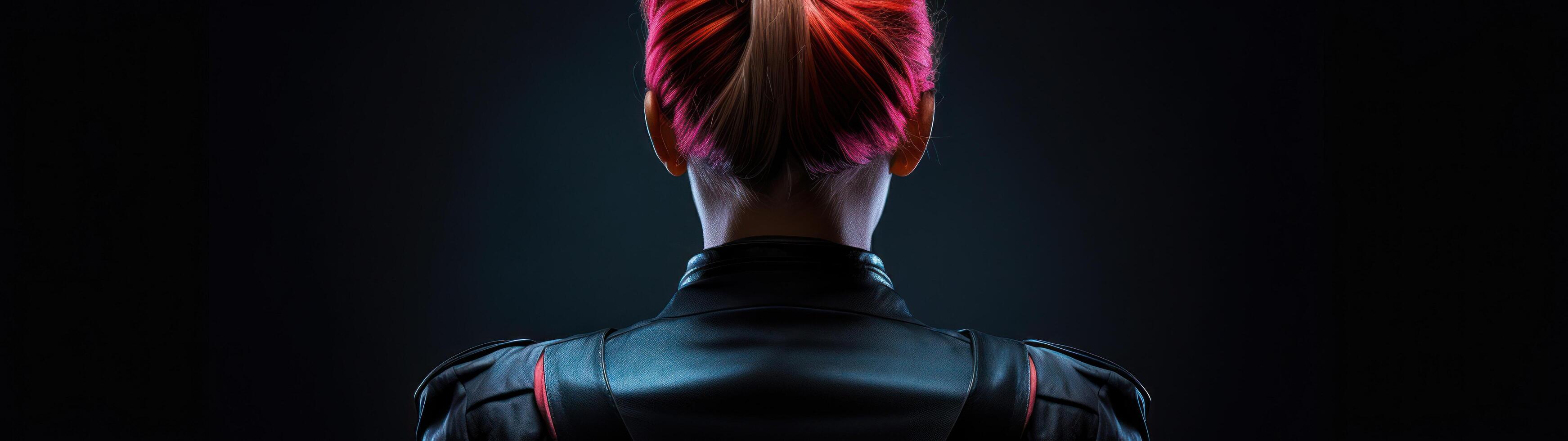 Mysterious person with colorful mohawk hairstyle from behind photo