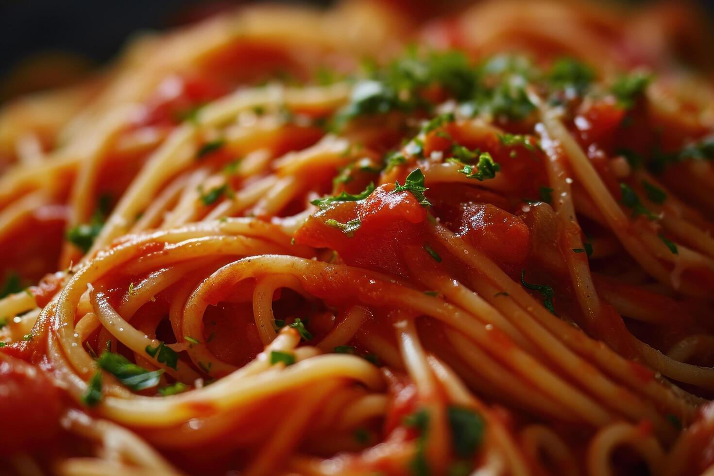 Close up of Spaghetti with Tomato Sauce and Herbs photo