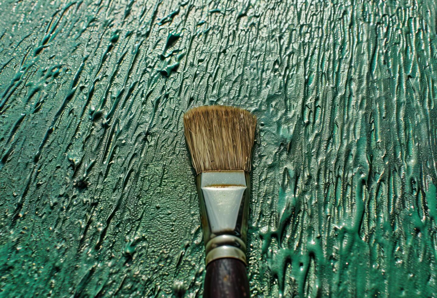 Close up of a paintbrush on a textured canvas photo