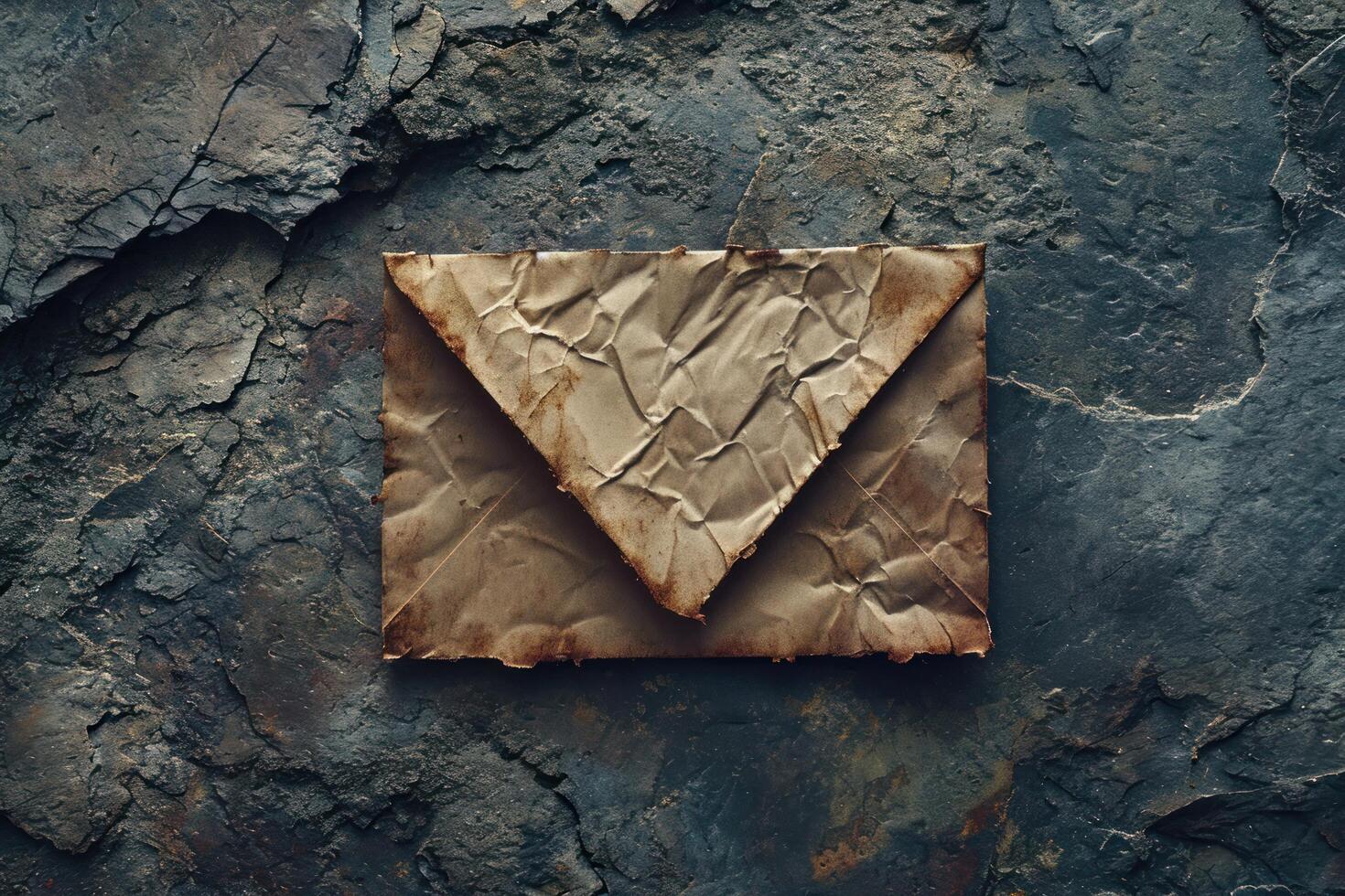 Vintage crumpled envelope on a rustic background photo