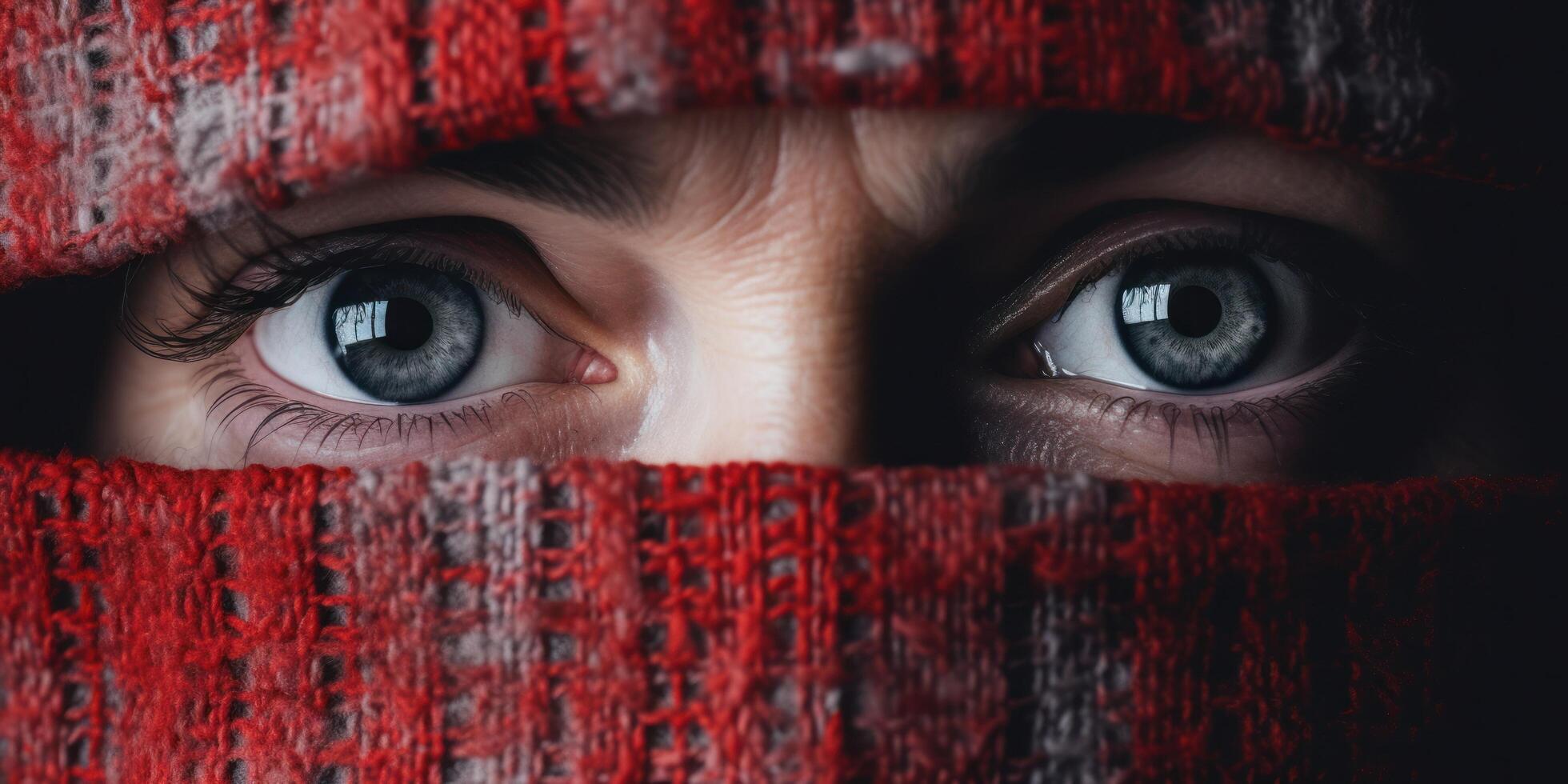 Mysterious eyes peeking through red fabric photo