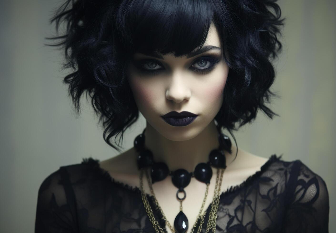 Mysterious woman with dark makeup and elegant style photo