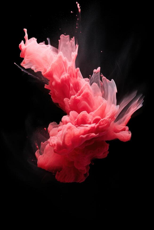 Vibrant red ink explosion in water on a black background photo