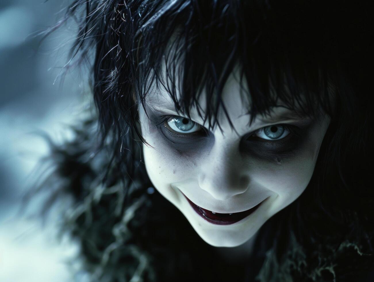 Mysterious person with dark makeup and intense gaze photo