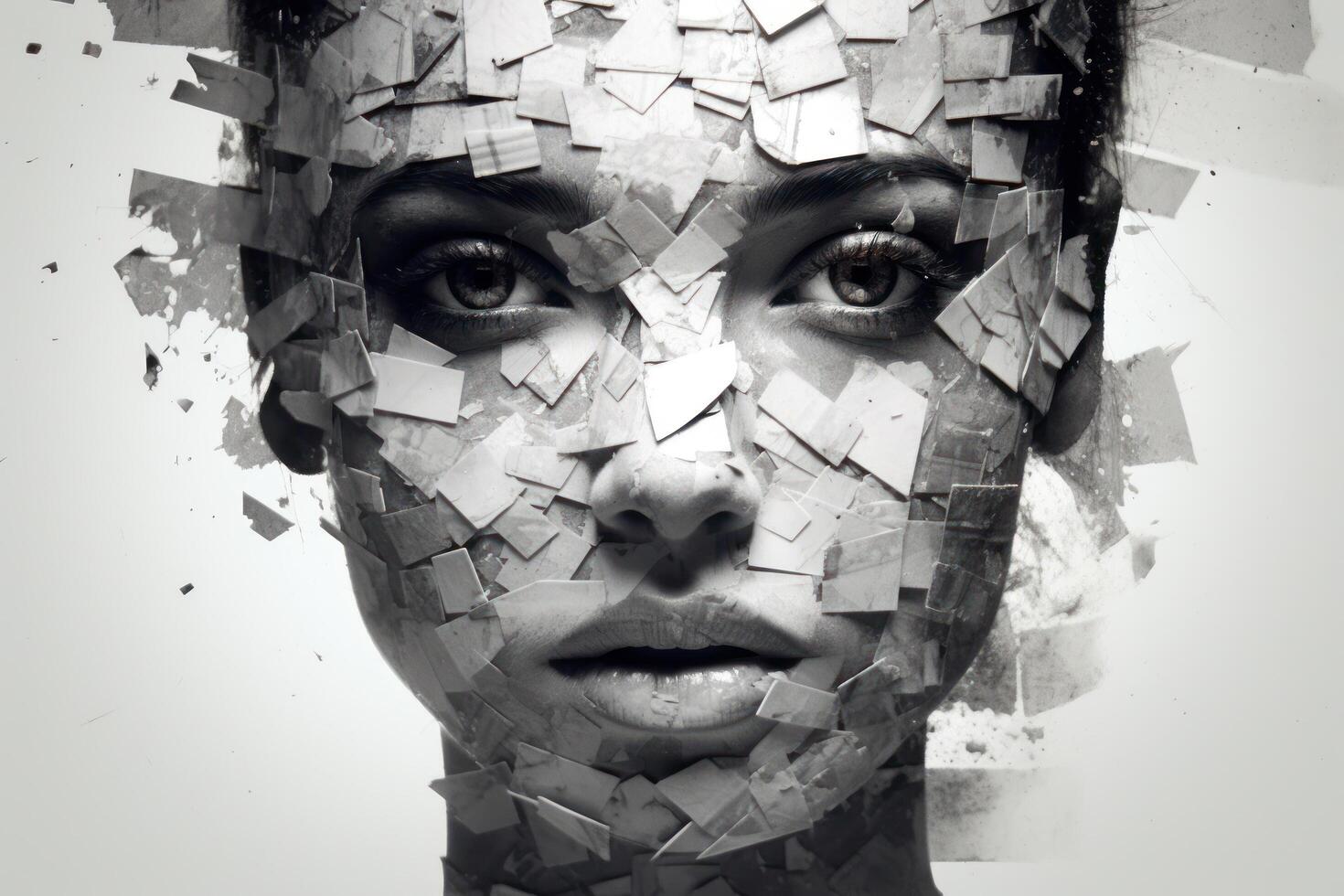 Abstract portrait of a woman with fragmented face effect photo