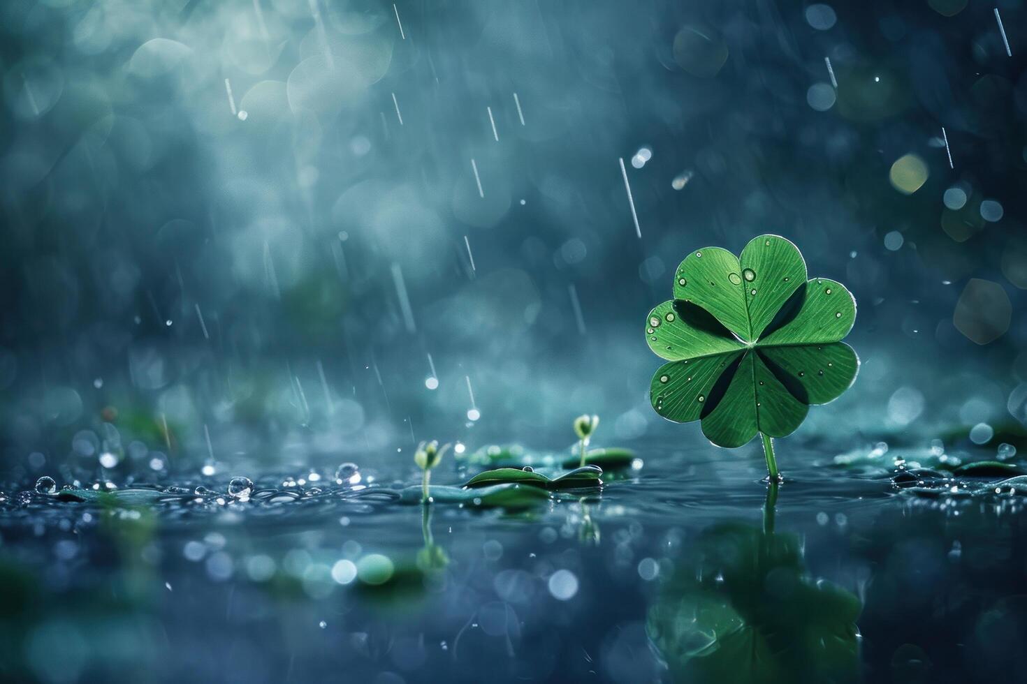 Four leaf clover in the rain photo