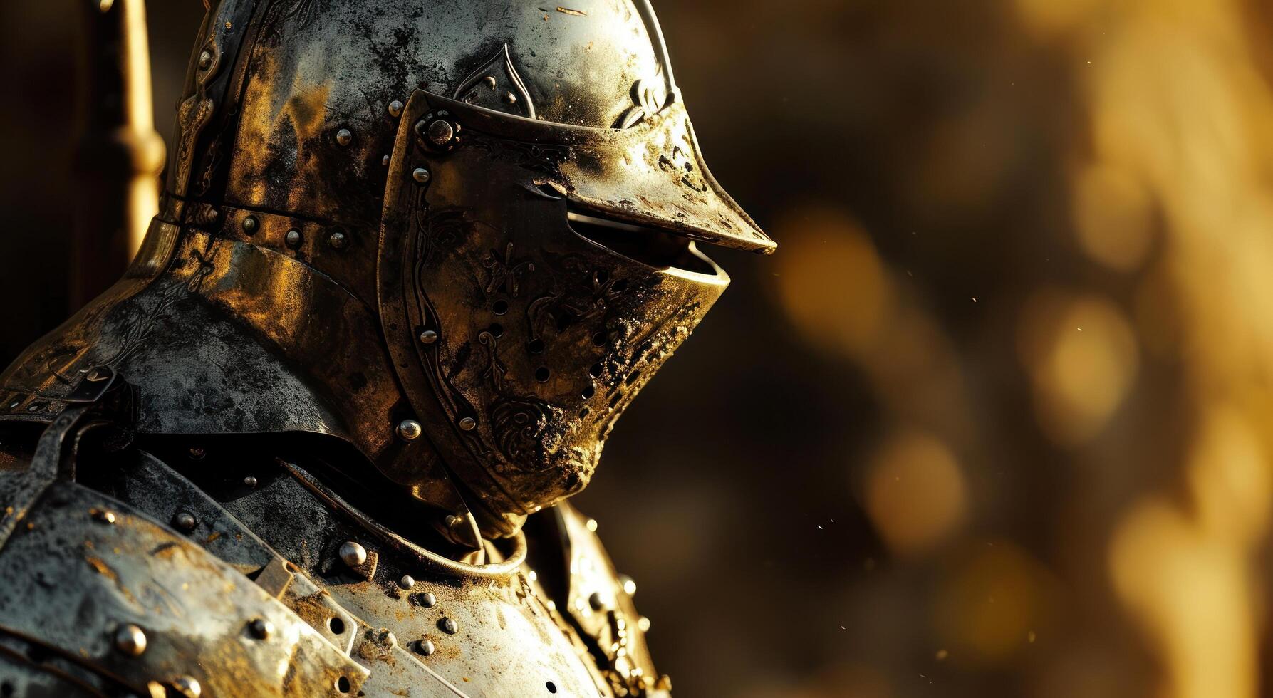 Medieval knight armor close up with dramatic lighting photo
