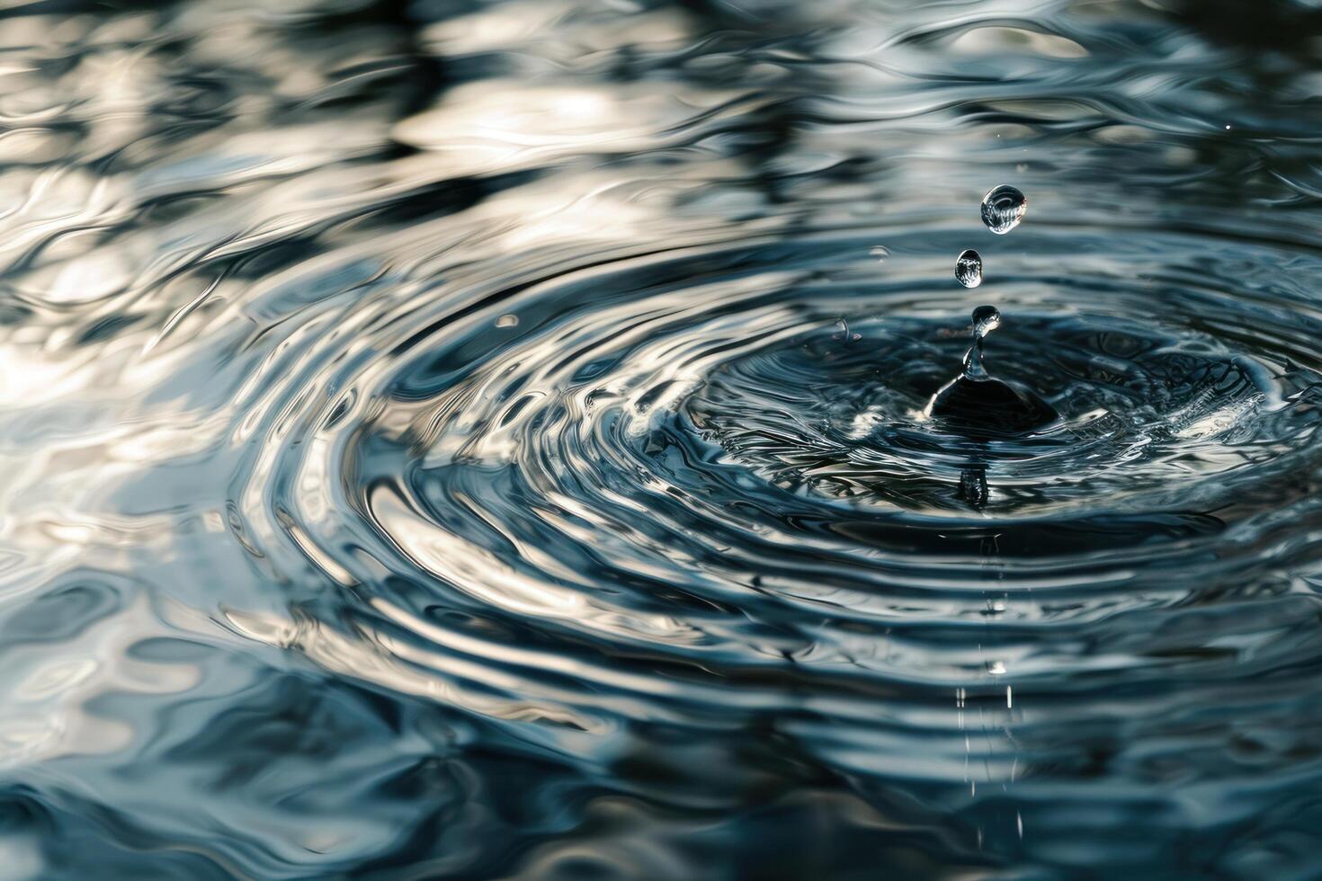 Close up of water droplet creating ripples on the surface photo