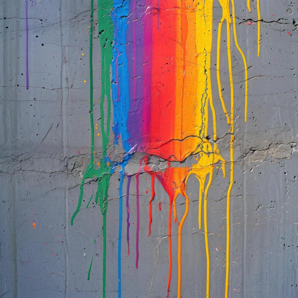 Colorful paint dripping on a concrete wall photo
