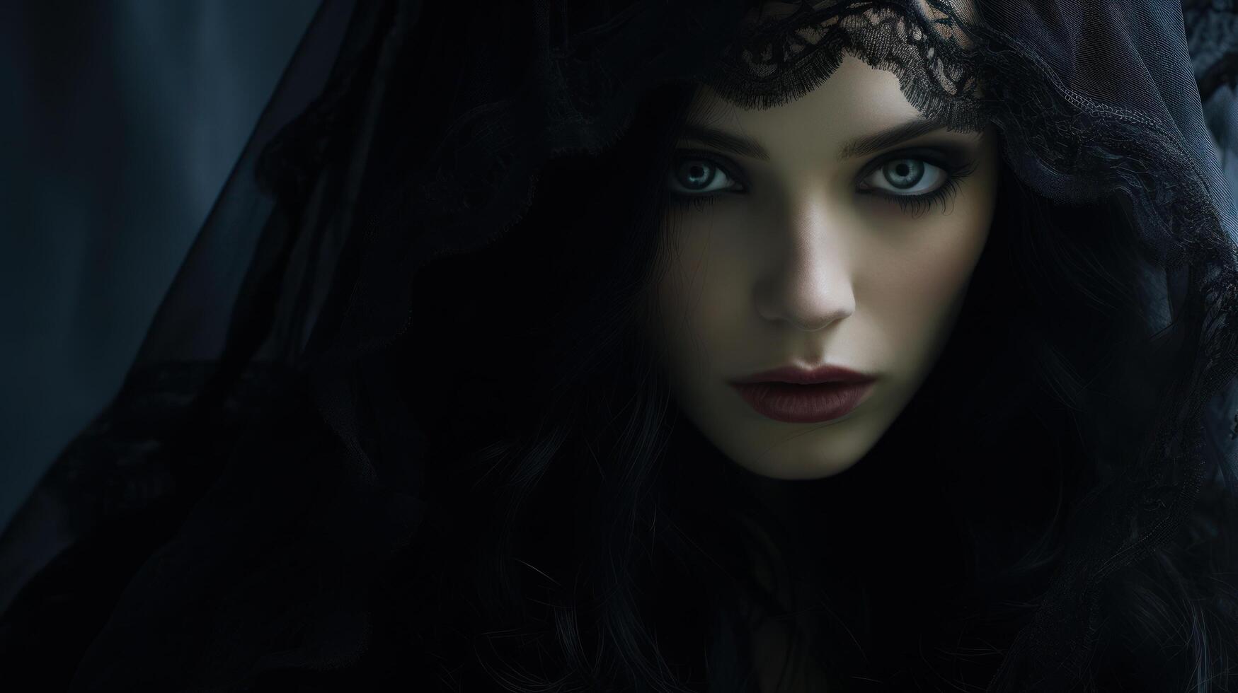 Mysterious woman with a lace veil photo