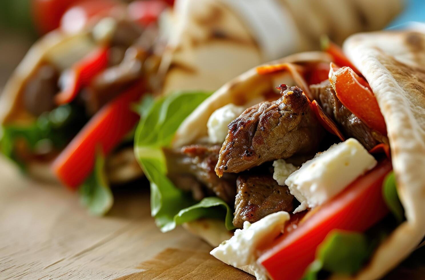 Delicious gourmet gyro with fresh vegetables and meat photo