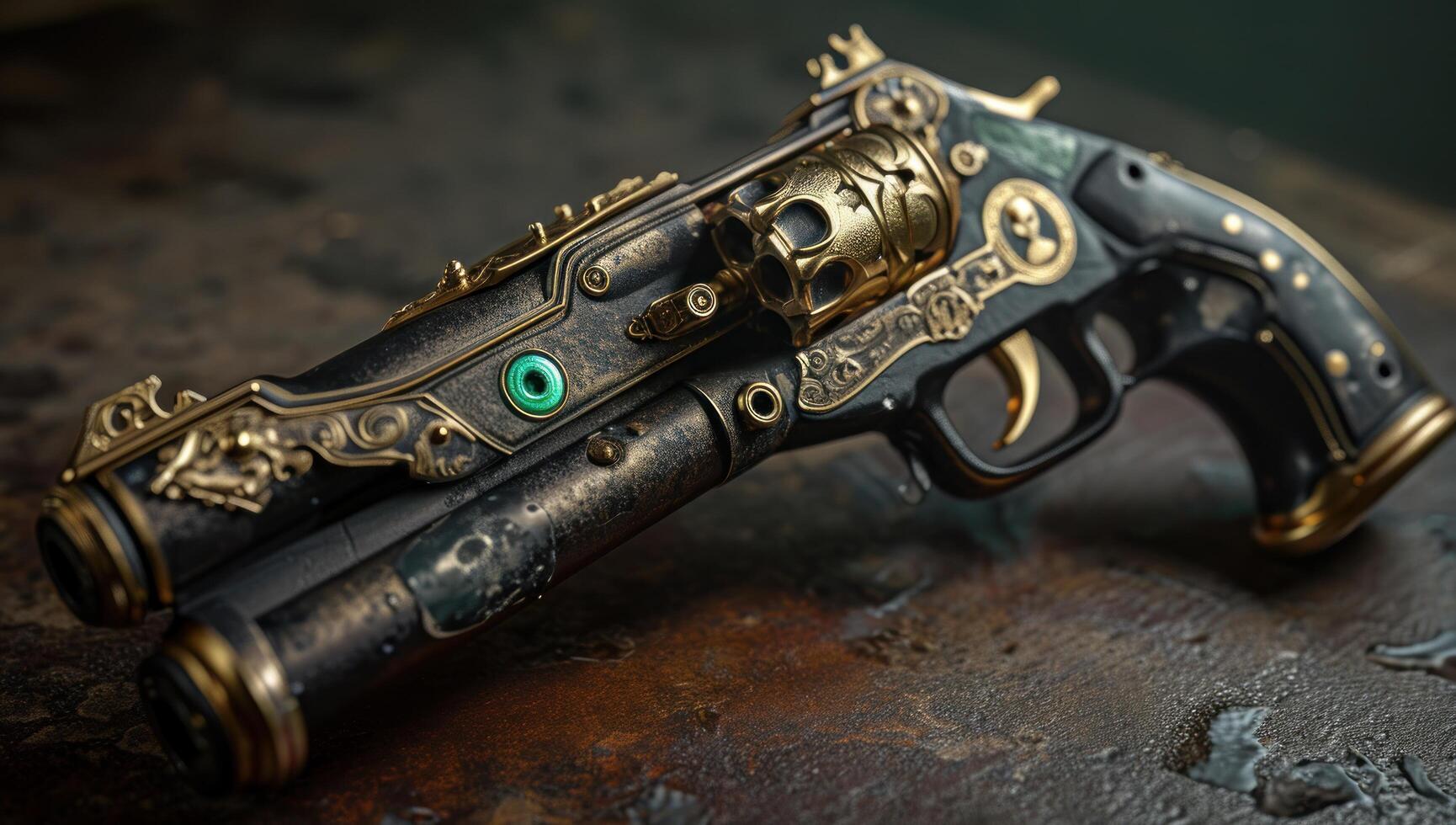 Ornate Vintage Pistol on a Rustic Background photo