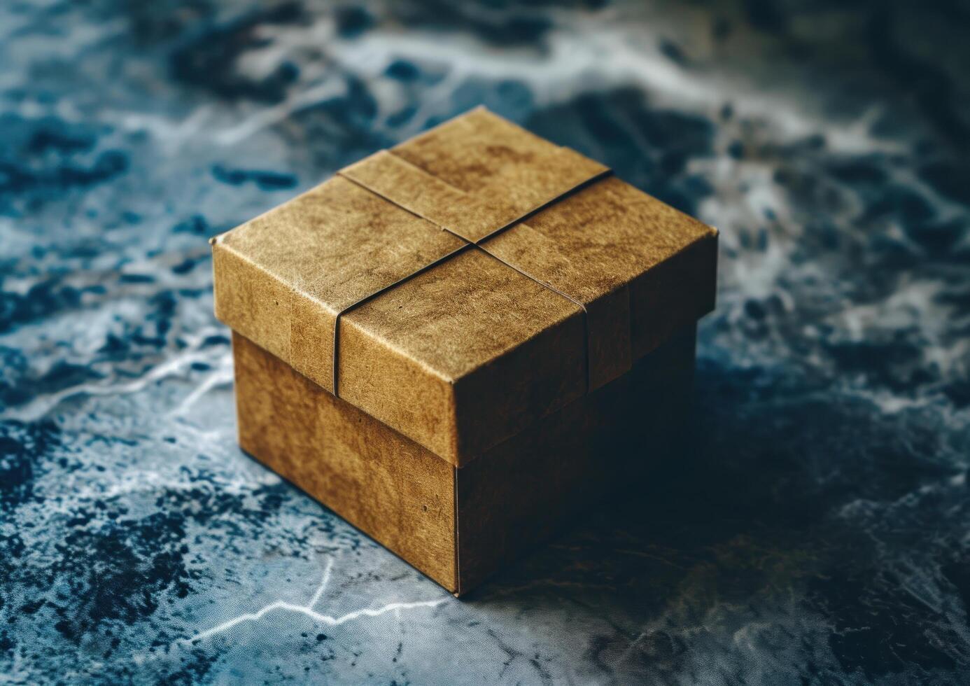 Brown paper package on a textured surface photo