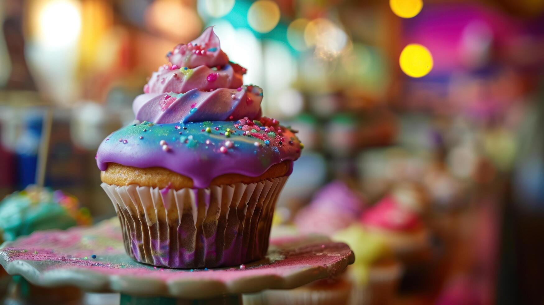 Colorful Cupcake on Festive Background photo