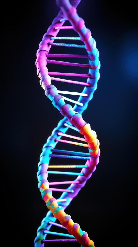 Colorful DNA double helix structure with a dark background photo