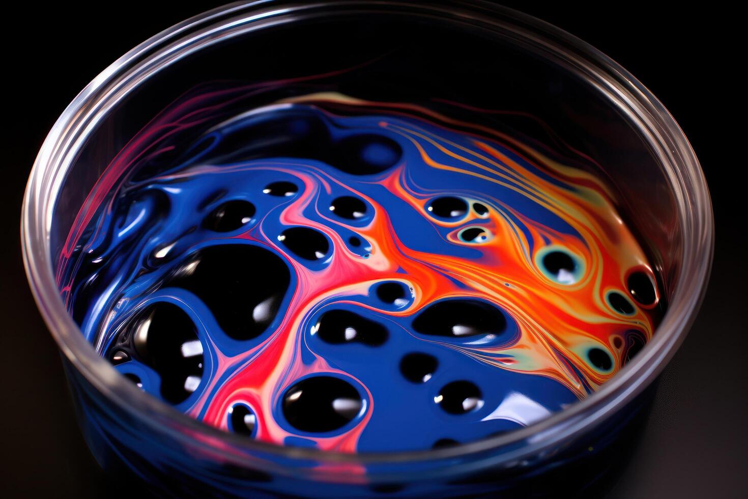 Colorful abstract liquid patterns in a glass container photo