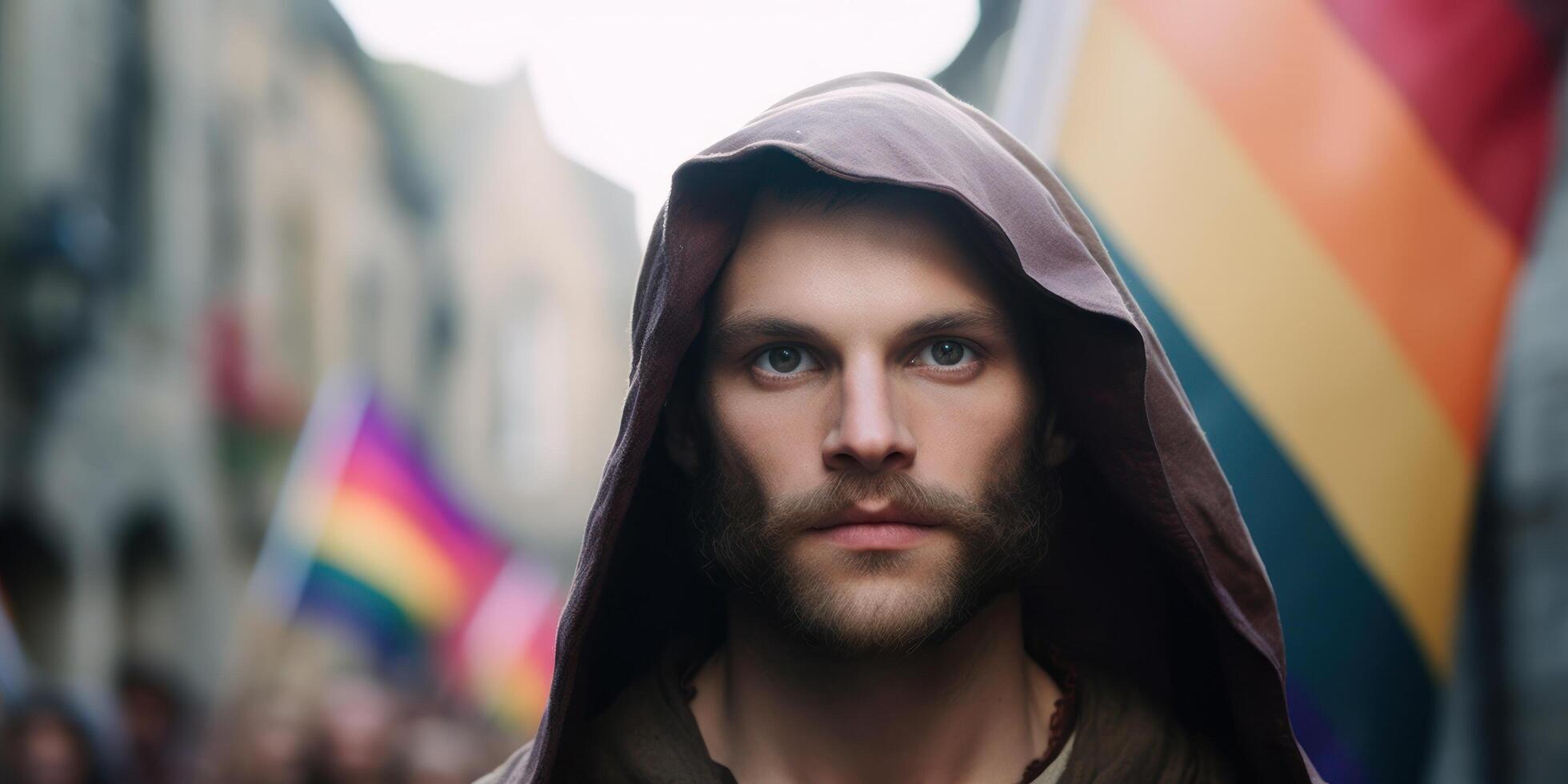 Portrait of a determined individual at a pride parade photo