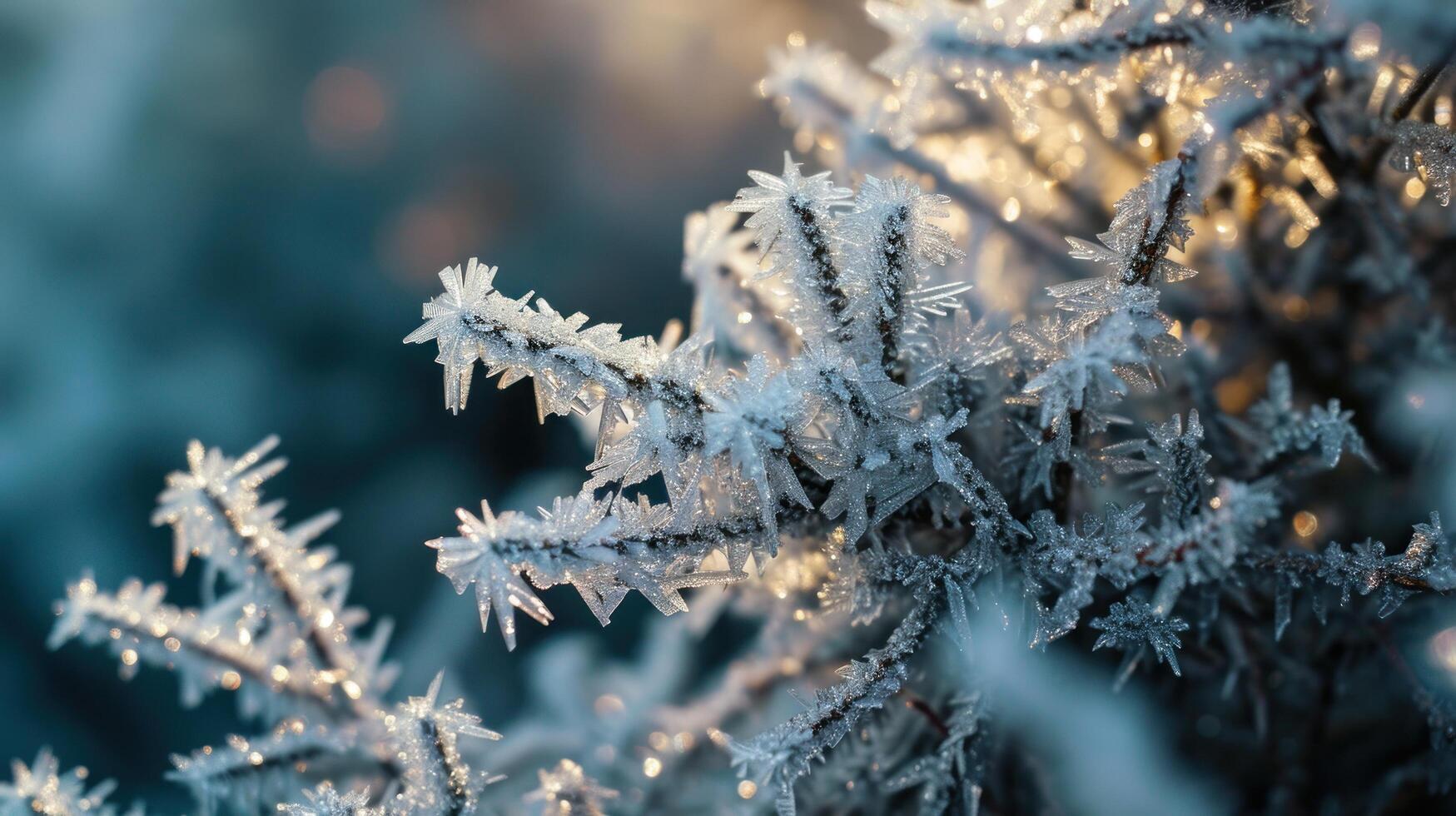 Close up of Frost on Branches in Winter Light photo