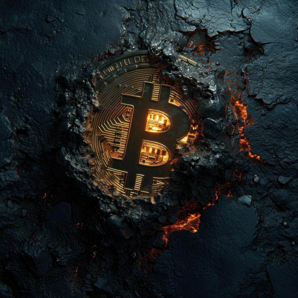 Bitcoin Cryptocurrency Concept with Lava Cracks photo