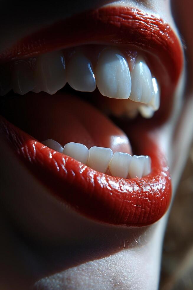Close up of a Womans Smile with Red Lipstick photo