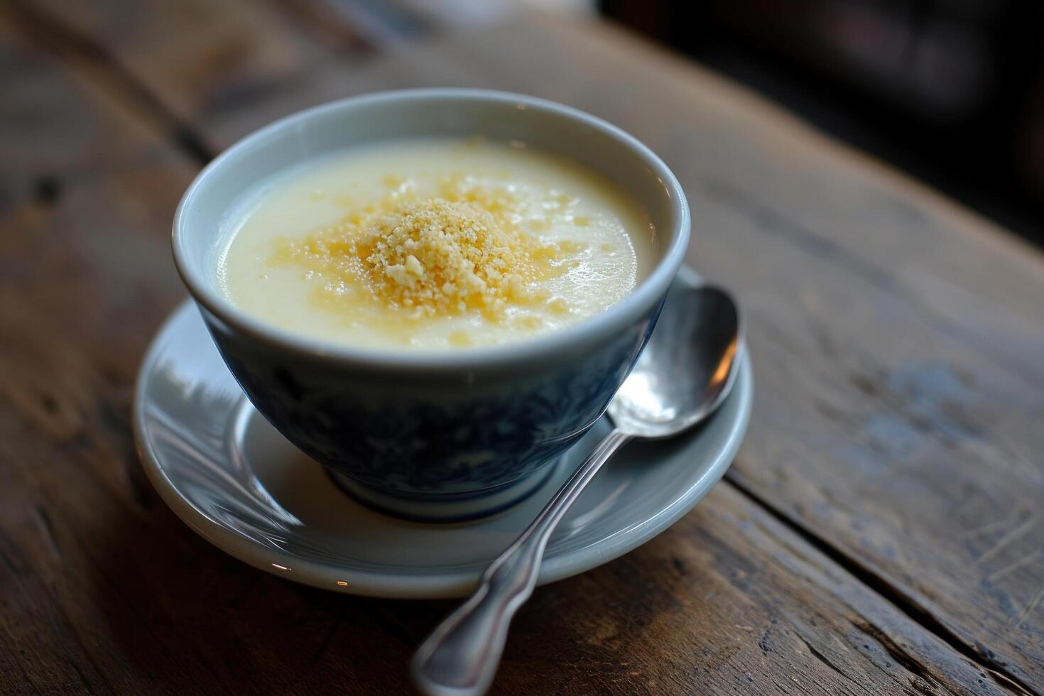 Creamy Soup Served in an Elegant Bowl on a Wooden Table photo