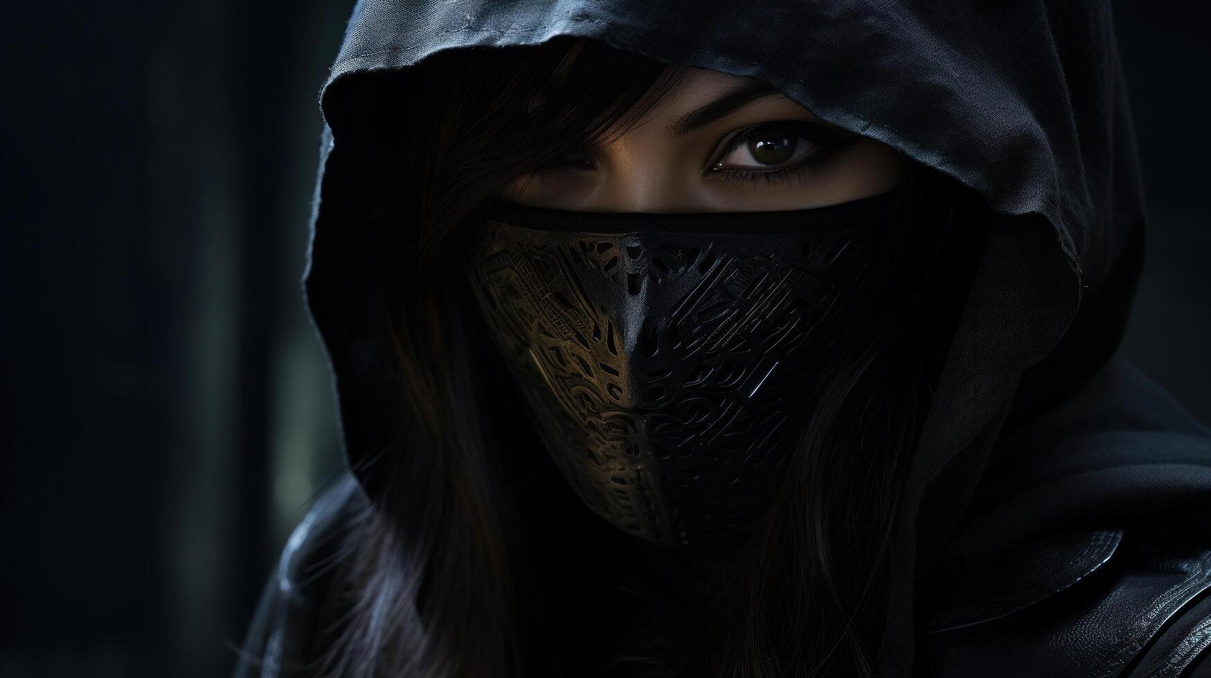 a woman wearing a mask photo