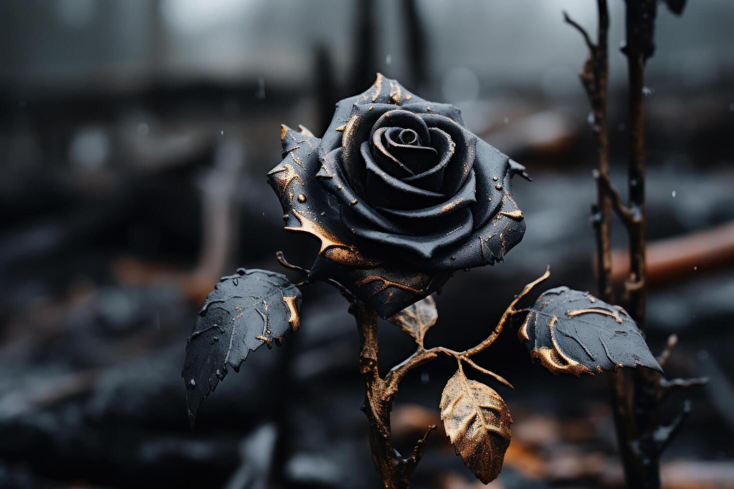 a black rose with gold leaf photo