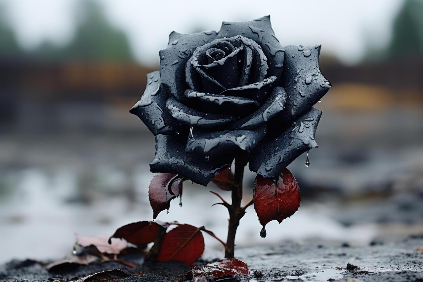 a black rose with water drops on it photo