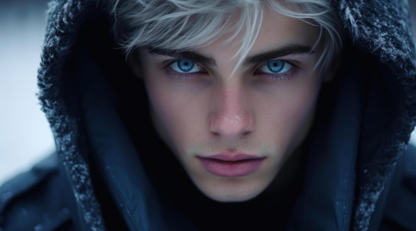 a man with blue eyes and white hair photo